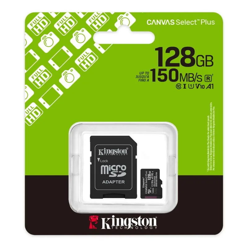 Memoria micro SD Kingston 128GB Canvas Select Plus Clase 10 150MB/s