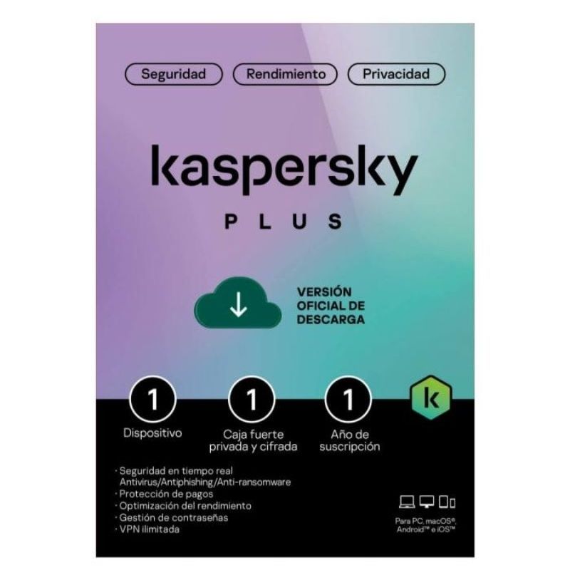 icencia Kaspersky Plus 1 dispositivo 1 Año ***FISICA***