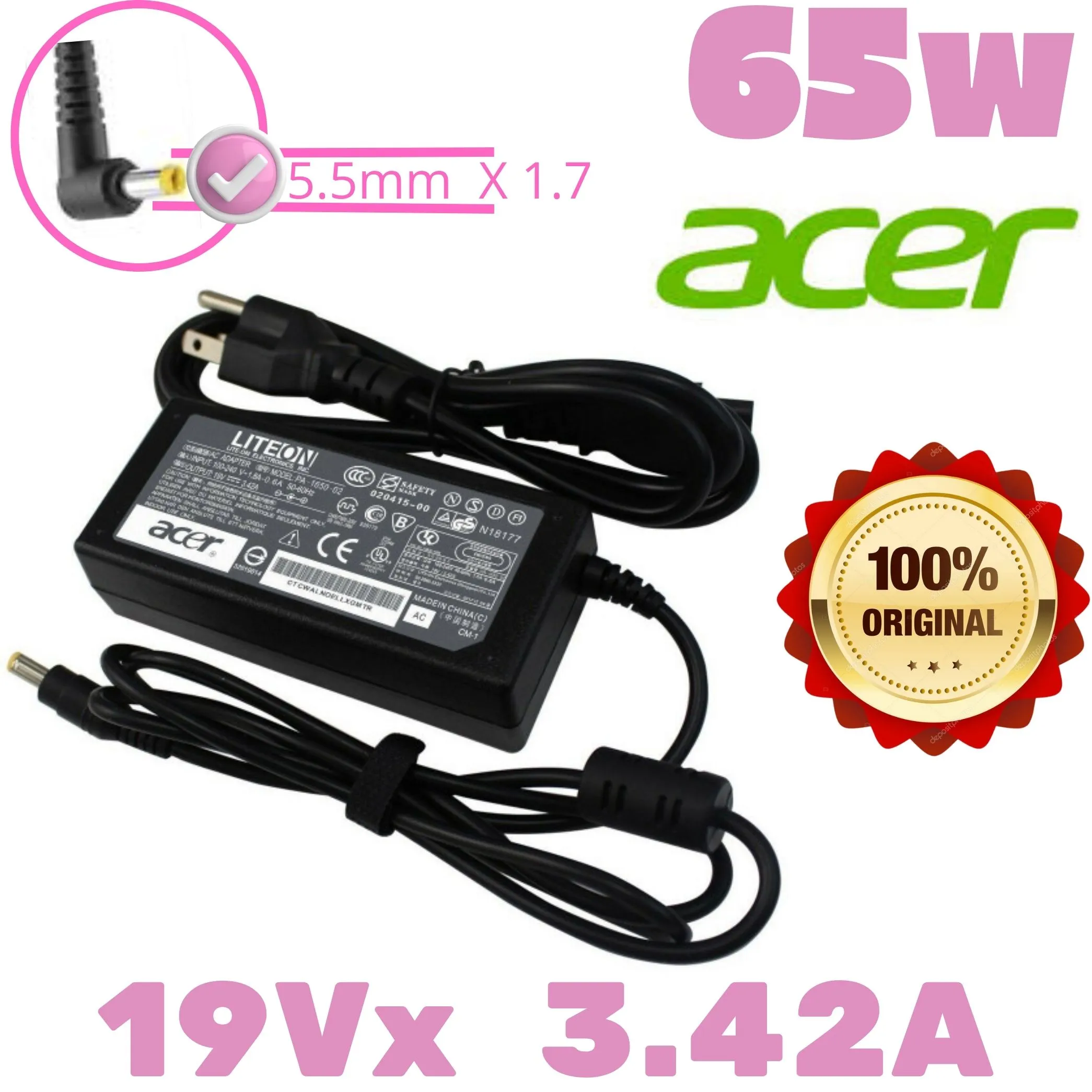 Cargador Acer Original 19V 3.42A 65W para Laptop Aspire