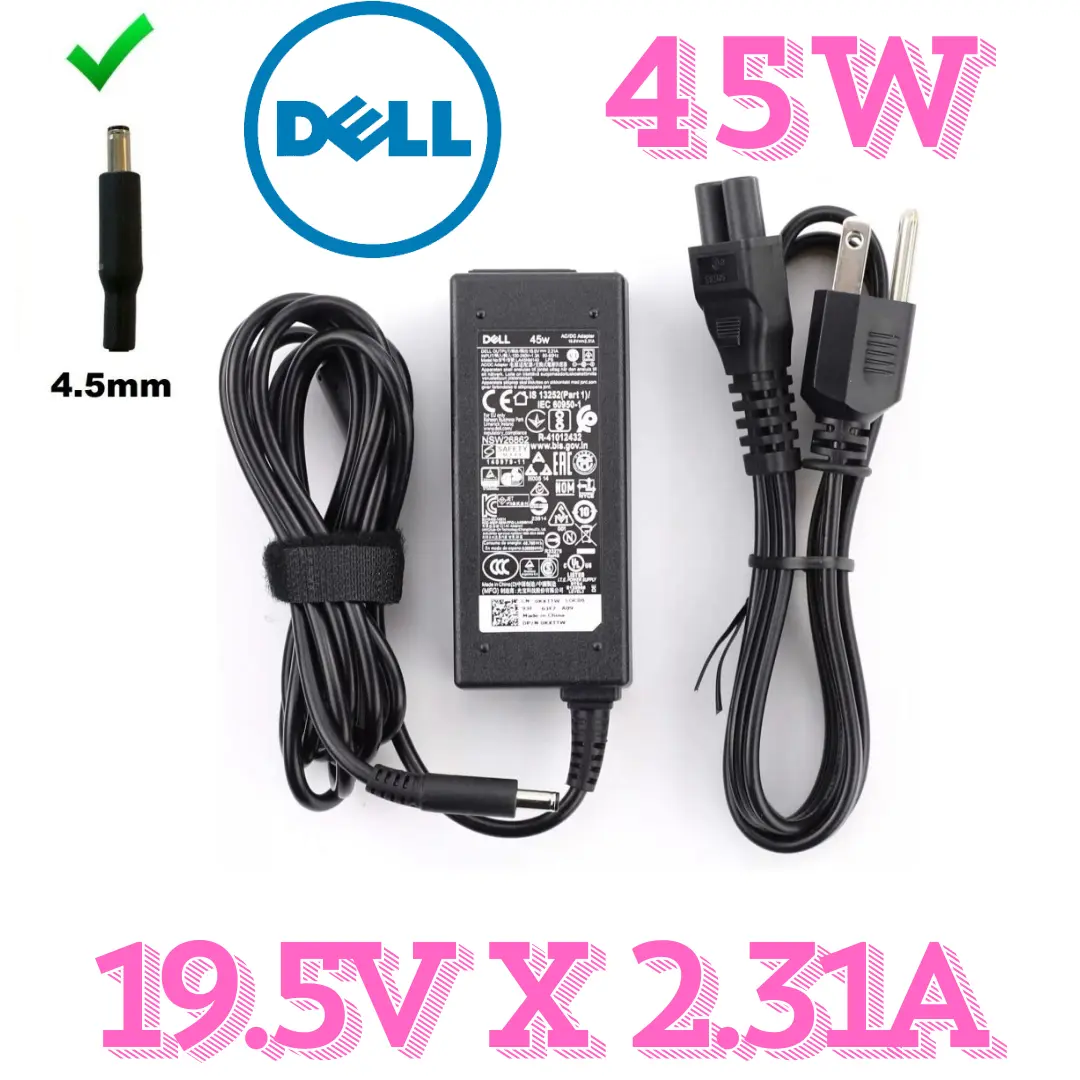 Cargador Dell Original 45W 19.5V 2.31A Punta Delgada | Ideal para Inspiron, Latitude | Guatemala