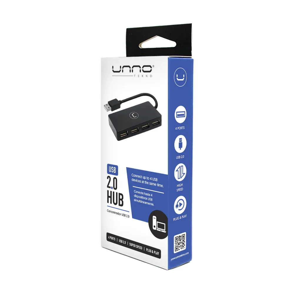 Hub Unno Tekno 4 Puertos USB 2.0 Negro